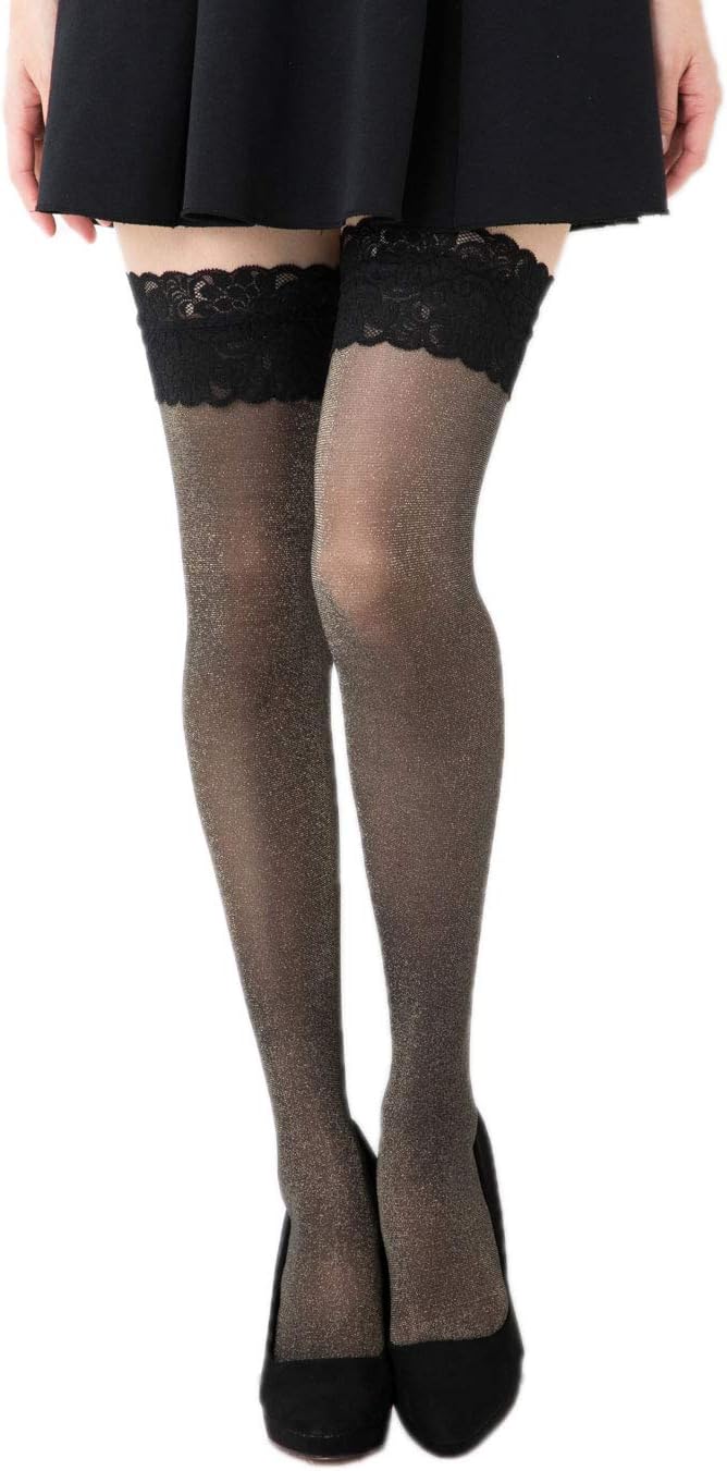 Amazon.co.jp: MORE ラメ入り シャイニー ガーターストッキング レース